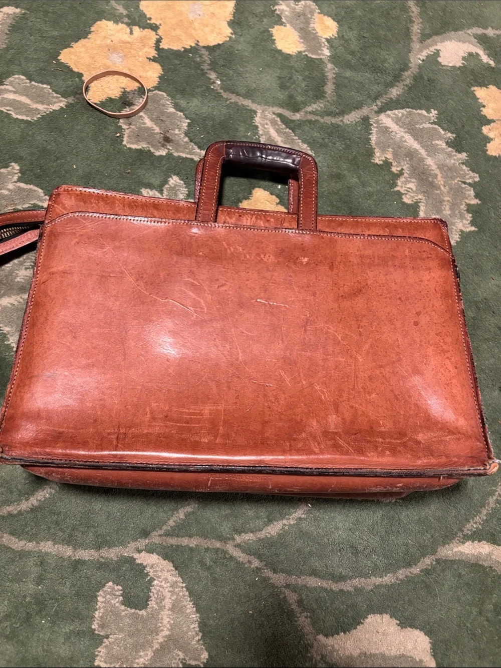 Men's Tan Leather Briefcase with Top Handle